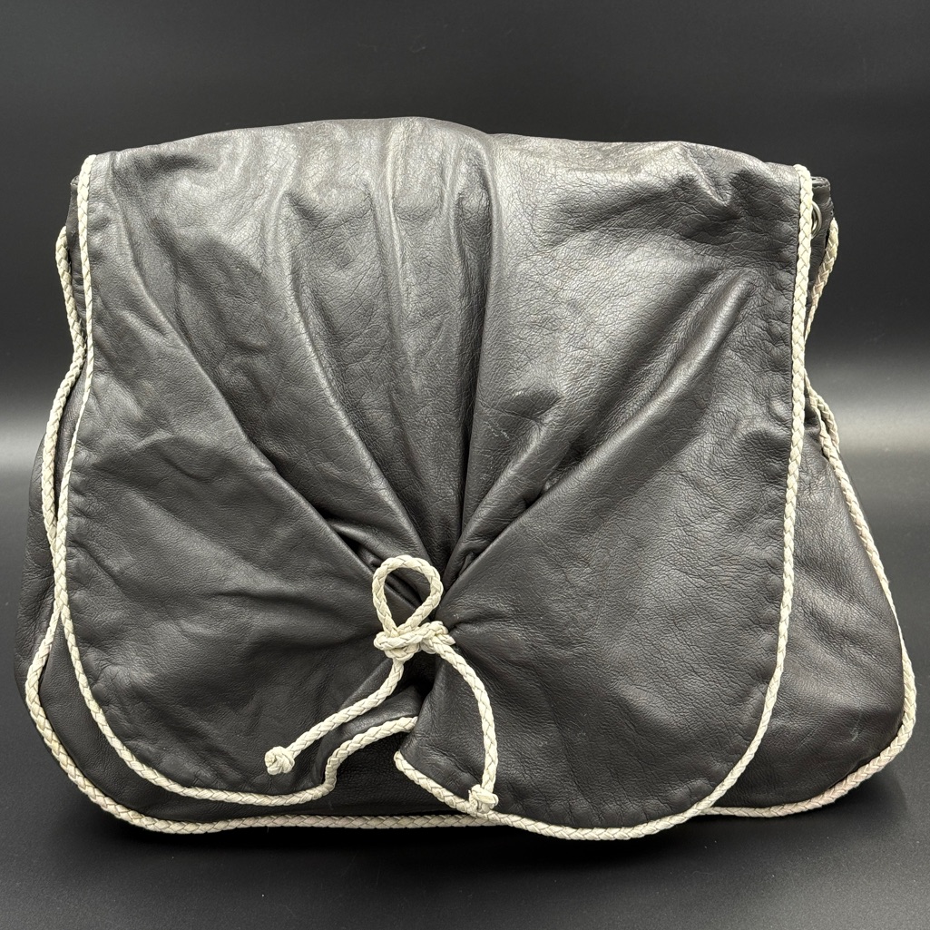Sobella Braided Trim Italian Leather Shoulder Bag Gray / White Lamb Skin Y2k